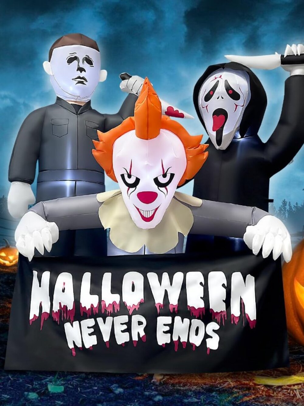 6FT Halloween Inflatable Killer Trio, LED Blow Up Outdoor Decorations